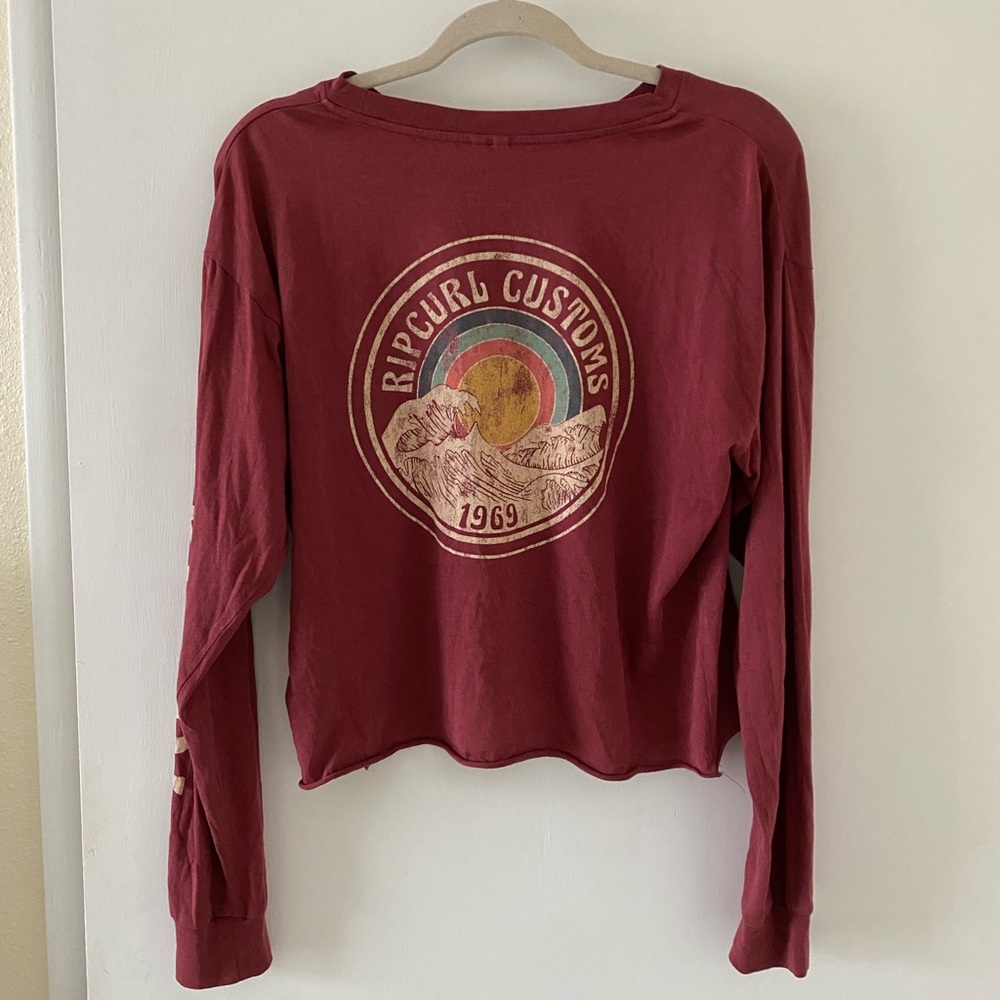 Rip Curl Women's Burgundy T-Shirt Long Sleeve Tee Surf Beach California XS